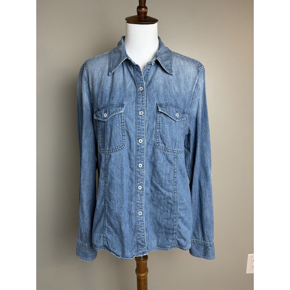 Talbots Denim Button Down Shirt Roll Tab Women’s Sz 12 Country Western Americana